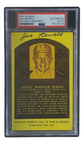 Joe Sewell Signed 4x6 Cleveland Hall Of Fame Plaque Card PSA/DNA 85026248