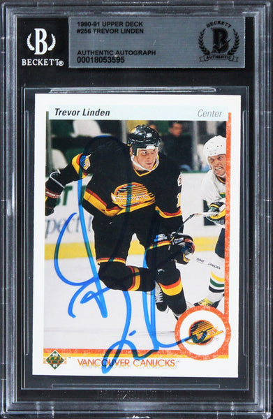 Canucks Trevor Linden Authentic Signed 1990 Upper Deck #256 Card BAS Slabbed