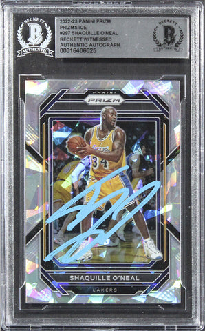Lakers Shaquille O'Neal Signed 2022 Panini Prizms Ice #297 Card BAS Slabbed