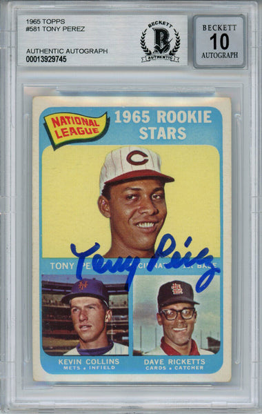 Tony Perez Autographed 1965 Topps #581 Rookie Card Beckett 10 Slab 33690