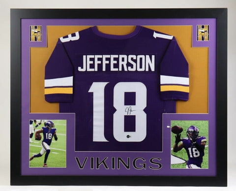 Justin Jefferson Signed Minnesota Vikings 35x43 Framed Jersey (Beckett) Receiver