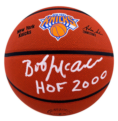 Bob McAdoo Signed Knicks Logo Wilson NBA Basketball w/HOF 2000 - (SCHWARTZ COA)