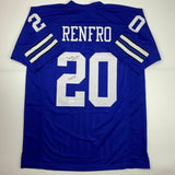 Autographed/Signed MEL RENFRO HOF 96 Dallas Blue Football Jersey JSA COA Auto