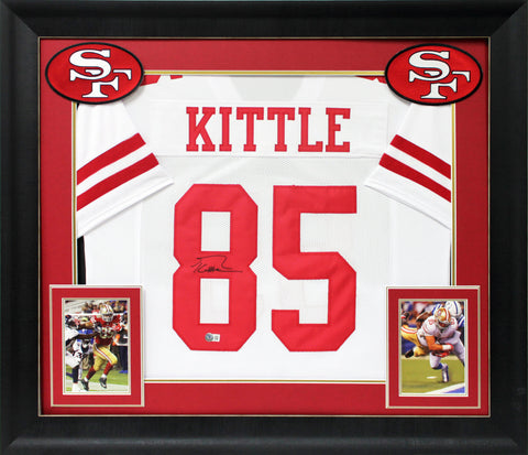 George Kittle Authentic Signed White Pro Style Framed Jersey BAS Witnessed