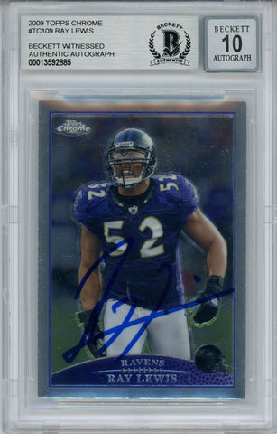 Ray Lewis Signed 2008 Topps Chrome #TC109 Trading Card Beckett 10 Slab 35234