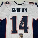 Autographed/Signed STEVE GROGAN New England White Modern Football Jersey JSA COA