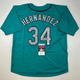 Autographed/Signed Felix Hernandez Seattle Teal Baseball Jersey JSA COA