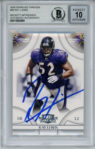 Ray Lewis Signed 2008 Donruss Threads #99 Trading Card Beckett 10 Slab 35252