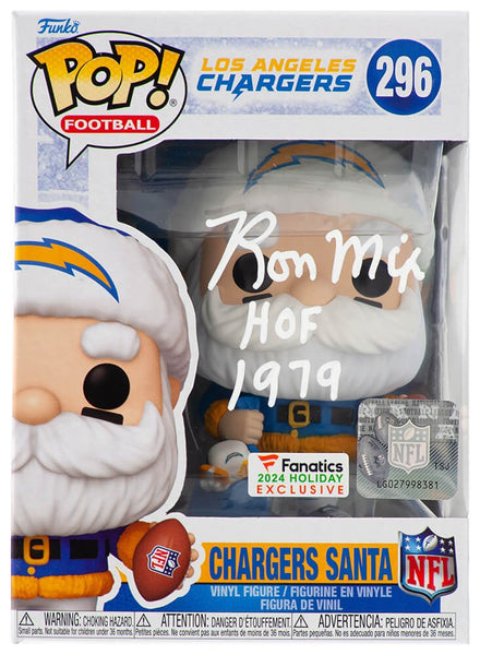 Ron Mix Signed Chargers SANTA Funko Pop Doll #296 w/HOF 1979 - (SCHWARTZ COA)