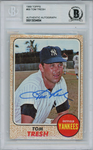 Tom Tresh Autographed 1968 Topps #69 Trading Card Beckett Slab 38449