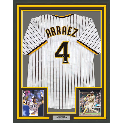 Framed Autographed/Signed Luis Arraez 35x39 San Diego Pinstripe Jersey BAS COA