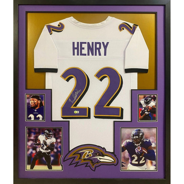 Derrick Henry Autographed Signed Framed White Ravens Jersey BECKETT
