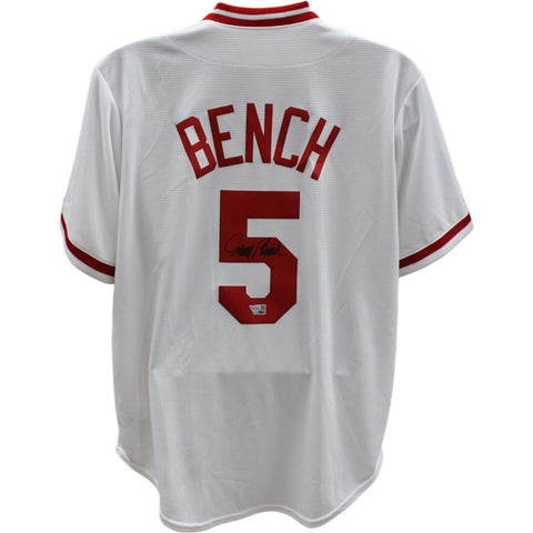 Johnny Bench Autographed/Signed Cincinnati Reds Jersey FAN 44400