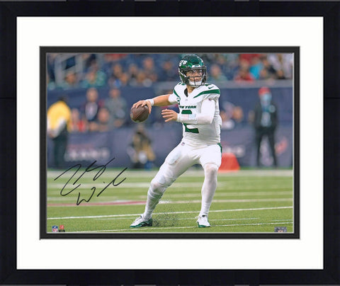 Framed Zach Wilson New York Jets Signed 16" x 20" White Throwing Photo