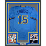 Framed Autographed/Signed Cecil Cooper 35x39 Milwaukee Blue Jersey Beckett COA