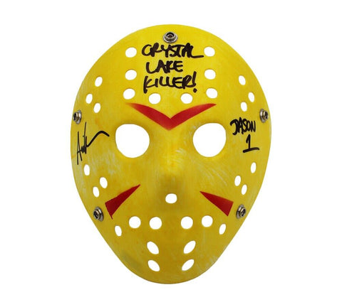 Ari Lehman Signed Friday the 13th Yellow Costume Mask - Crystal Lake Killer Insc