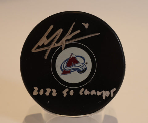 Cale Makar Autographed/Inscribed "2022 SC Champs" Avalanche Logo Puck