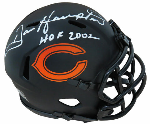 Dan Hampton Signed Bears Eclipse Black Speed Mini Helmet w/HOF 2002 (SS COA)