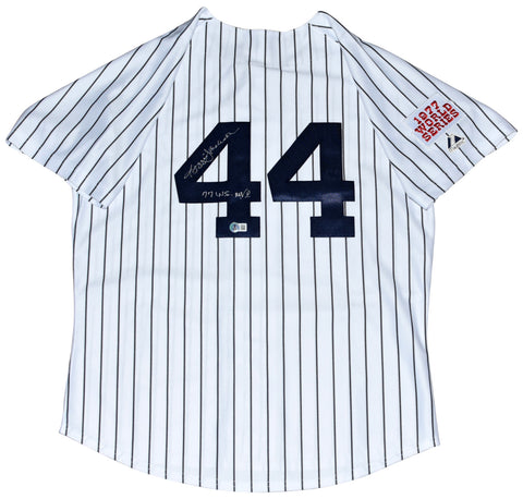 REGGIE JACKSON SIGNED NEW YORK YANKEES 1977 WORLD SERIES #44 MAJESTIC JERSEY