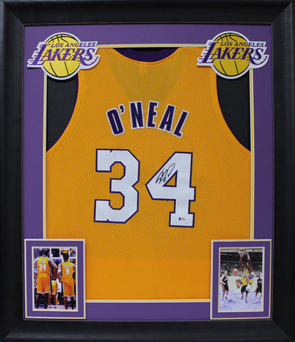 Shaquille O'Neal Authentic Signed Yellow Pro Style Framed Jersey BAS Witnessed