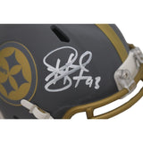 Troy Polamalu Autographed Pittsburgh Steelers Slate Mini Helmet Beckett 46473