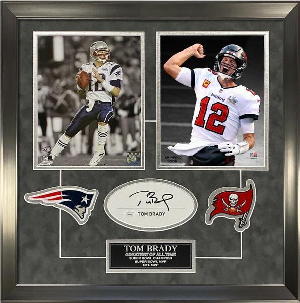 Tom Brady Signed Autographed Cut Custom Framed to 16x20 Super Bowl Pats Bucs JSA
