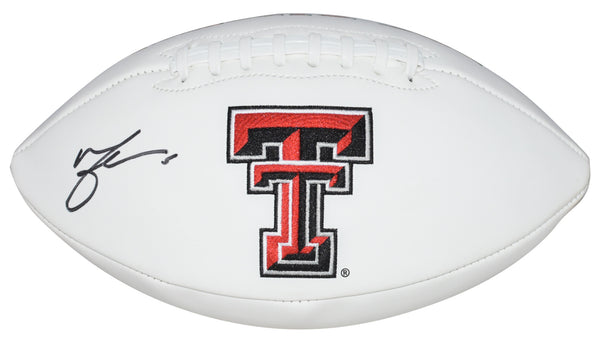 MICHAEL CRABTREE SIGNED TEXAS TECH RED RAIDERS WHITE LOGO FOOTBALL BECKETT