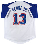 Ronald Acuna Jr. Signed White TB Pro Style Jersey w/ Blue Numbers BAS Witnessed