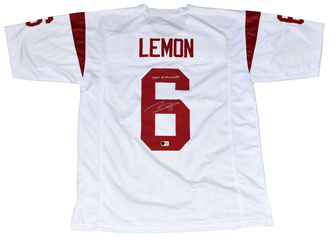 MAKAI LEMON AUTOGRAPHED USC TROJANS #6 WHITE JERSEY W/ 2025 BILETNIKOFF