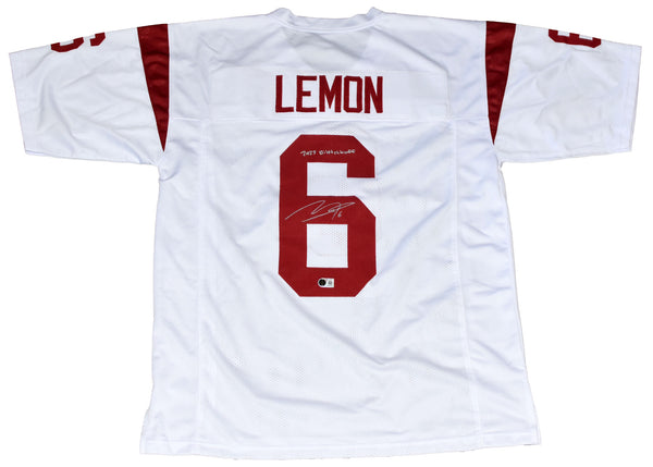 MAKAI LEMON AUTOGRAPHED USC TROJANS #6 WHITE JERSEY W/ 2025 BILETNIKOFF