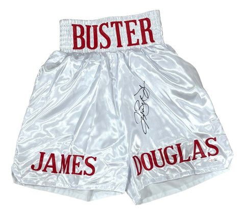Buster Douglas Signed Custom White Boxing Trunks JSA QR