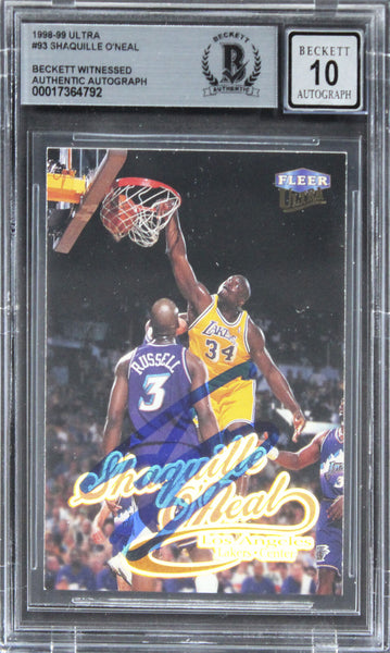 Lakers Shaquille O'Neal Signed 1998 Ultra #93 Card Auto 10 BAS Slabbed