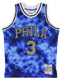 76ers Allen Iverson Signed Blue Galaxy M&N 1996-97 HWC Swingman Jersey BAS Wit