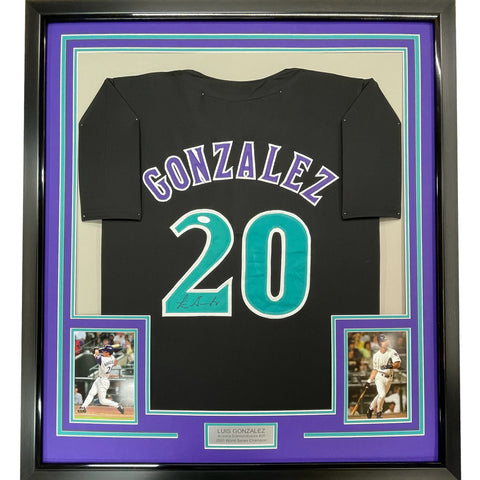 Framed Autographed/Signed Luis Gonzalez 33x42 Arizona Black Jersey JSA COA