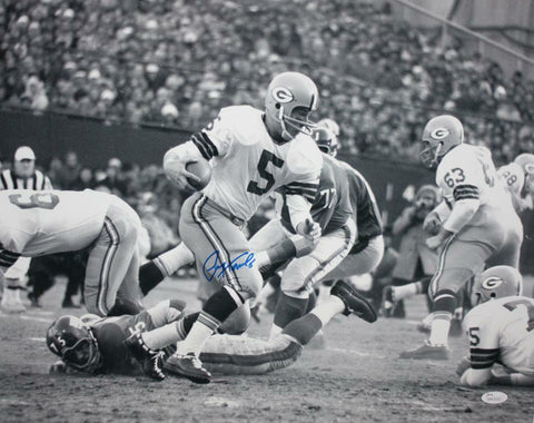 Paul Hornung Autographed Green Bay 16x20 B&W Running- JSA Witness Authentica