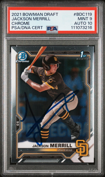 Jackson Merrill Signed 2021 Bowman Chrome #BDC119 RC Card 9 Auto 10! PSA Slabbed