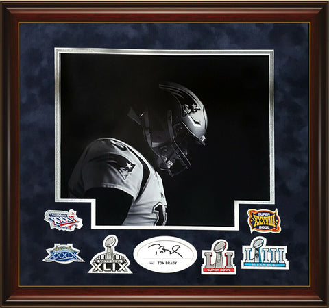 Tom Brady Signed Autographed Cut Custom Framed to 20x24 w/ Patches Patriots JSA