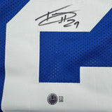 Autographed/Signed Tyrone Tracy Jr. New York Blue Football Jersey Beckett COA