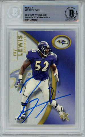 Ray Lewis Autographed 2001 Fleer E-X #47 Trading Card Beckett Slab 37451