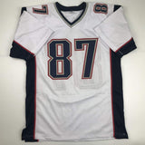 Autographed/Signed ROB GRONKOWSKI New England White Football Jersey Beckett COA