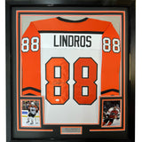 Framed Autographed/Signed Eric Lindros 33x42 Philadelphia White Jersey JSA COA