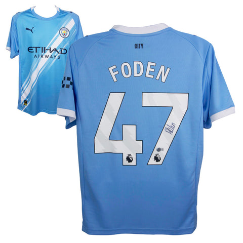 Phil Foden Signed Manchester City Soccer Jersey #47 with Beckett COA