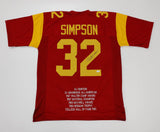 O J Simpson Signed USC Trojans Career Highlight Stat Jersey (JSA COA) Bills R.B