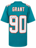 Kenneth Grant (DOLPHINS) Signed Teal Custom Football Jersey - (SCHWARTZ COA)
