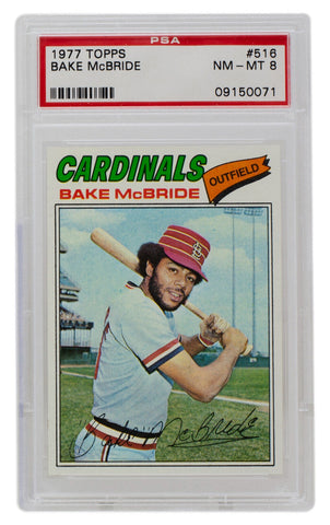 Bake McBride 1977 Topps #516 St. Louis Cardinals Baseball Card PSA/DNA NM MT 8