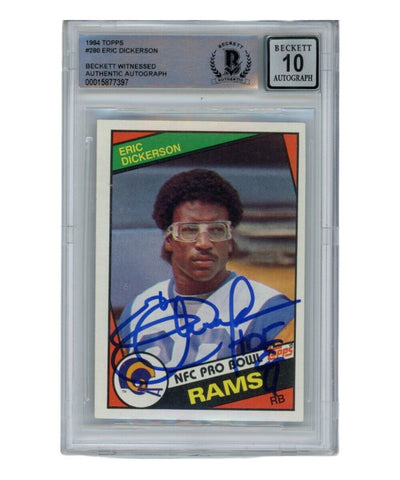 Eric Dickerson Signed 1984 Topps #280 Auto 10 Trading Card HOF Beckett 40351