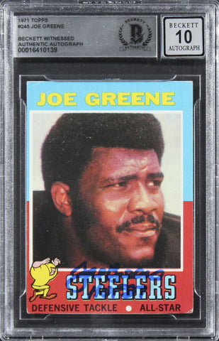 Steelers Joe Greene "HOF 87" Signed 1971 Topps #245 RC Auto 10! BAS Slabbed 5