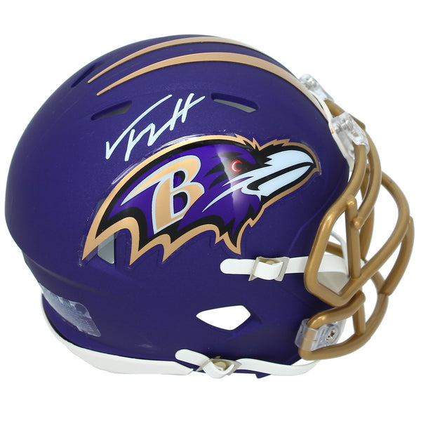 Trey Hendrickson Autographed Baltimore Ravens Alt Purple Rising Mini Helmet JSA