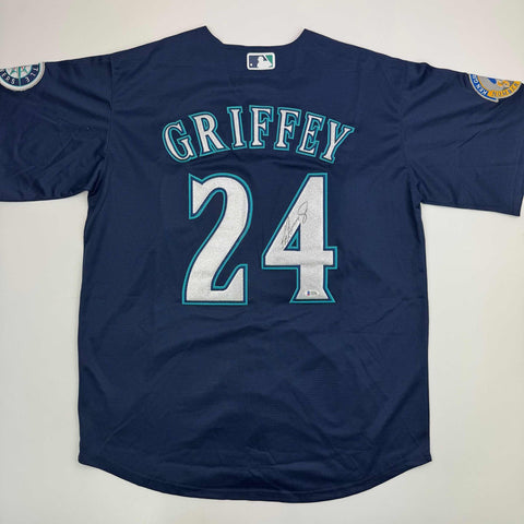 Autographed/Signed Ken Griffey Jr. Seattle Blue Baseball Jersey Beckett BAS COA