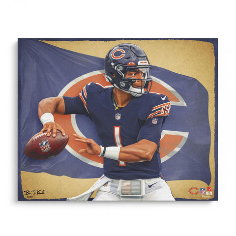 Justin Fields Bears 16x20 Photo Print-Designed & Signed by Brian Konnick-LE 25